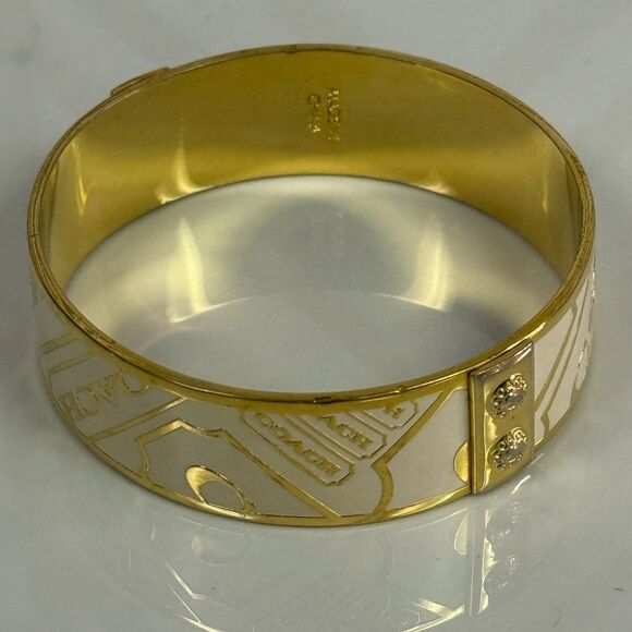 Coach Large White & Goldtone Enamel Bangle Bracelet - Picture 2 of 4
